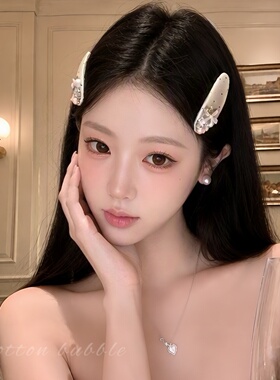 韩系小香风缎面波点蝴蝶结bb夹