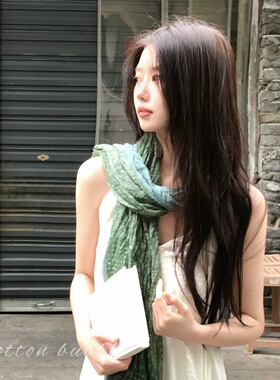 森系复古绿色碎花云南围巾女拍照