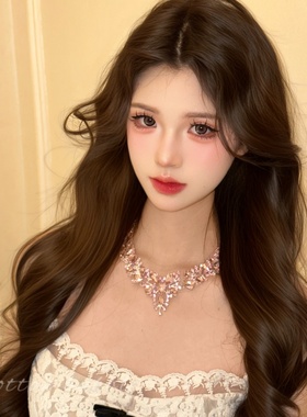 法式轻奢粉色水钻项链夸张配饰