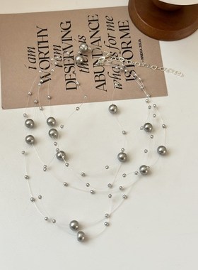 纯欲风珠光瀑布多层珍珠满天星项链法式轻奢超仙设计款锁骨链新款