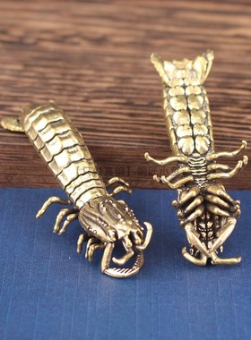 纯黄铜皮皮虾模形摆件螳螂虾茶宠海鲜道具琵琶虾濑尿虾虾姑虾耙子