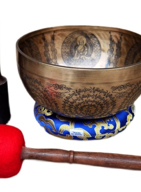 尼泊尔手工颂钵文殊菩萨阿弥陀fo定制雕刻佛音钵瑜伽冥想音疗钵