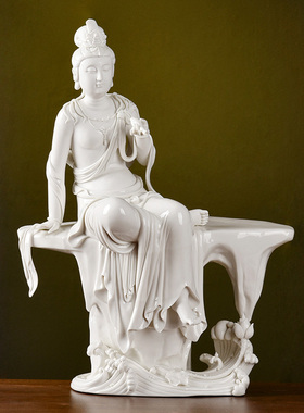 新中式禅意摆件彩绘自在观音菩萨摆件客厅书房玄关办公室家居