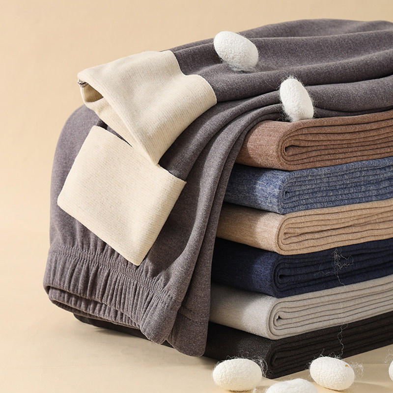 男士秋裤德绒发热保暖裤薄款加绒加厚蚕丝羊毛线裤内穿打底衬裤冬