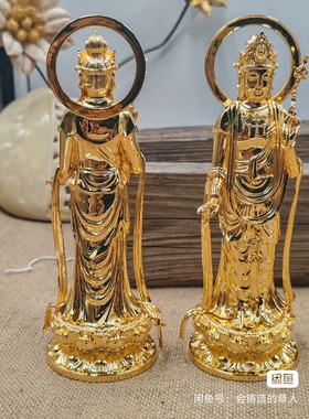 日月光菩萨 高19CM青铜镀金可装藏 一对出日光菩萨月光菩萨