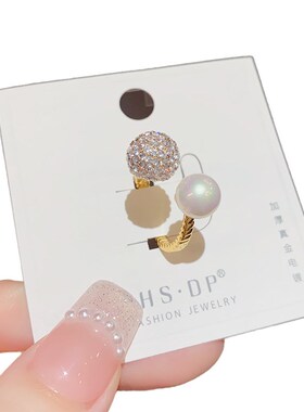 日韩时尚气质轻奢简约圆形锆石珍珠开口戒指复古高级感时尚手饰品