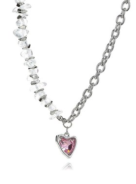 日韩新款甜美粉钻爱心吊坠拼接项链不规则白色天然石简约复古颈链