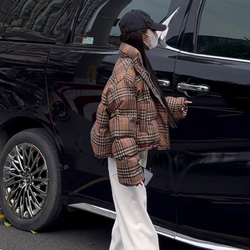 2025年冬季新款韩版格子小个子面包服时尚加厚保暖短款棉服女外套,淘宝优惠券,粉丝福利购,淘宝优惠卷