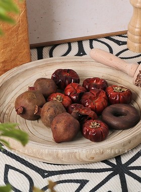 侘寂中古原木风样板间厨房摆件组合研磨器砧板餐板家居展厅饰品