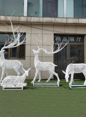 不锈钢镂空鹿雕塑钢丝线条动物发光户外公园广场创意装饰落地摆件
