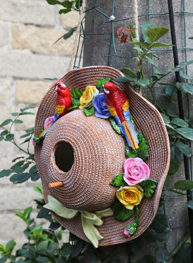 花园摆件 庭院装饰 田园户外创意园艺装饰树脂草帽鸟窝装饰挂件