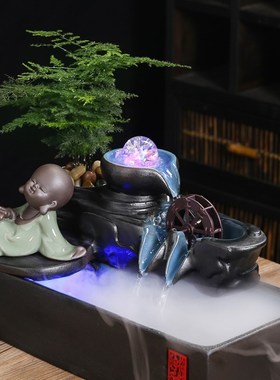 风水轮流水生财循环水摆件办公室桌面店铺收银台招财猫开业送礼品