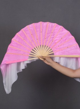 真丝舞蹈扇子跳舞扇长稠子加长粉红成人儿童古典演出广场舞秧歌扇