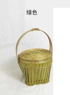 竹编竹筐收纳筐竹篮提篮手篮带盖手工制品背篓农用买菜大背篼特小