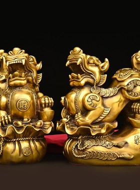 铜貔貅摆件纯铜公母貔恘客厅办公室店铺开业元宝钱袋貔貅大号神兽