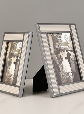 皮革金属相框相架6寸7寸样板房卧室床头柜摆件装饰品画框相册摆台