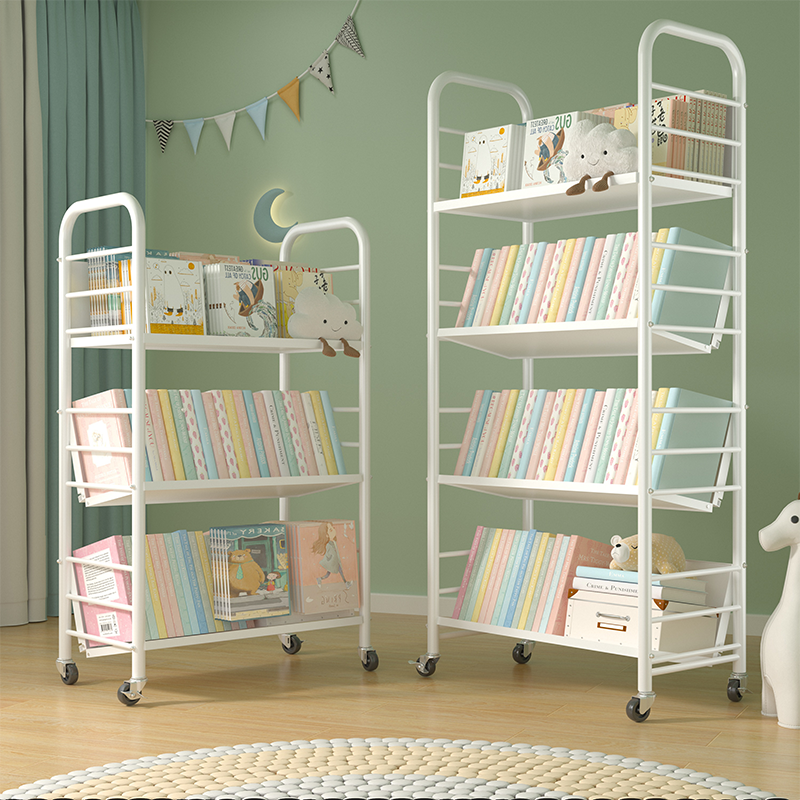书架落地置物架可移动带轮儿童小书柜家用简易推车零食收纳架铁艺,淘宝优惠券,粉丝福利购,淘宝优惠卷