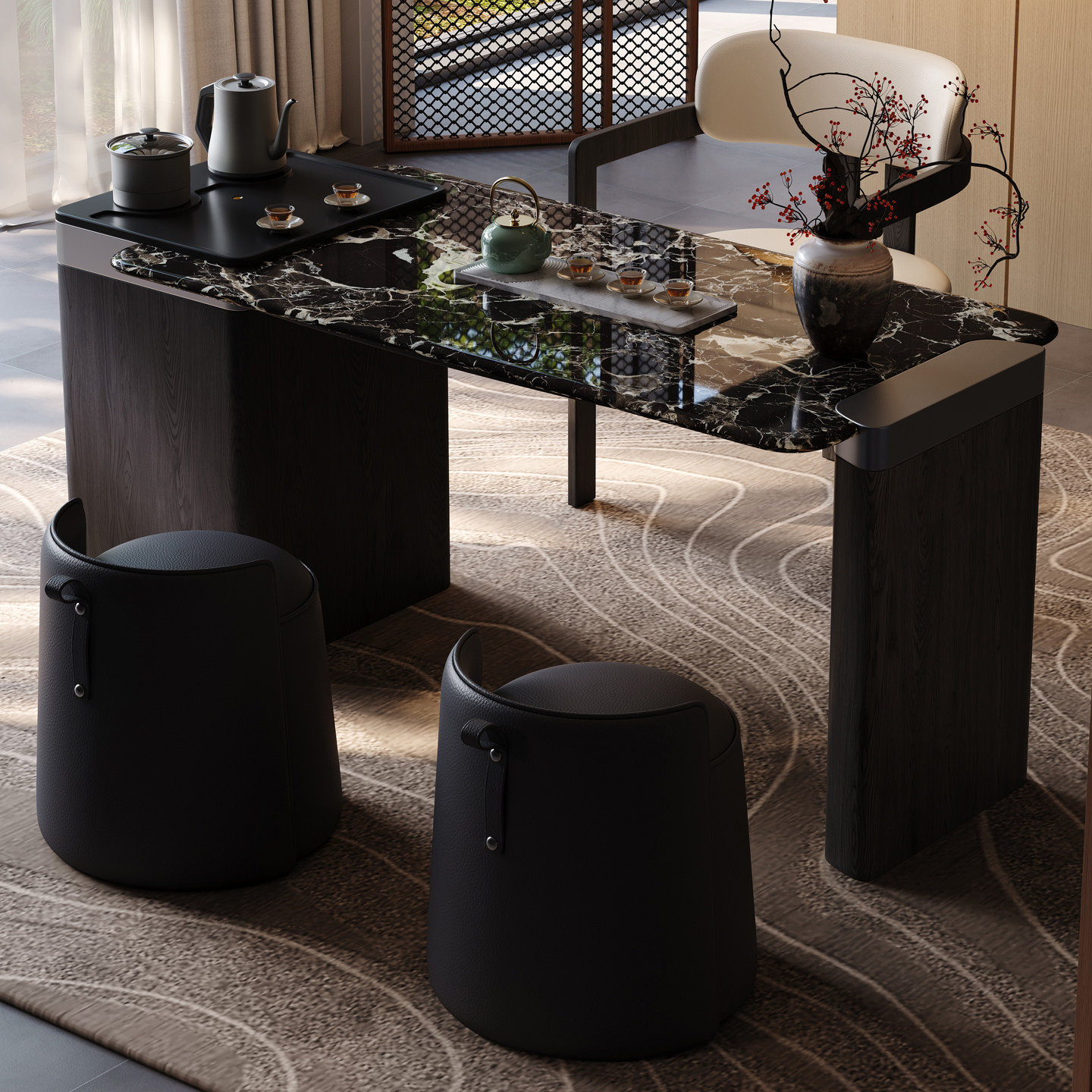 意式轻奢天然奢石黑玫瑰茶桌家用别墅办公高端大理石茶台2026新款,淘宝优惠券,粉丝福利购,淘宝优惠卷