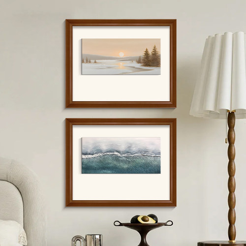 现代法式复古高级感客厅沙发风景装饰画中古艺术立体绷画双框挂画 - 图0
