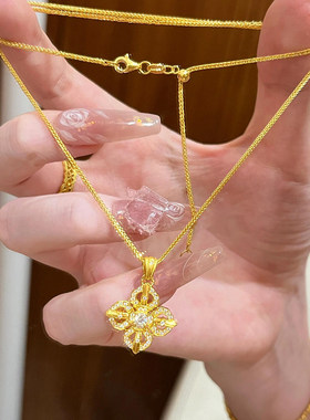 古法黄金色十字金刚杵项链女款沙金满钻镶嵌点钻新款锁骨链高级感