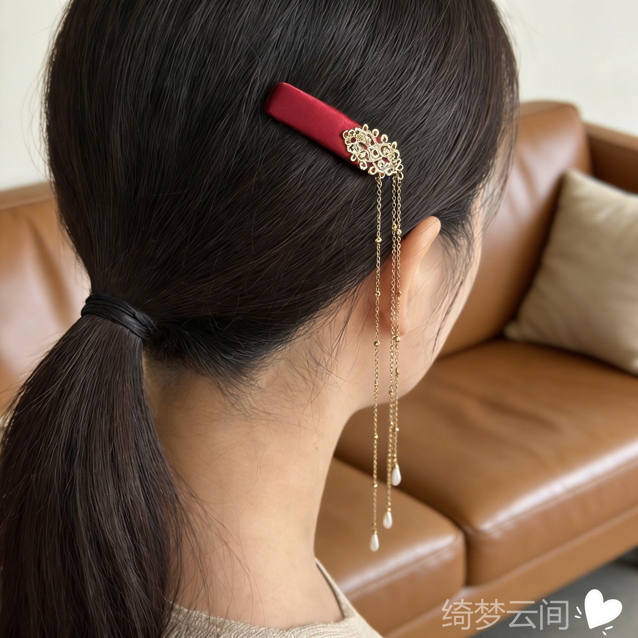 「红鸾天禧」新中式红色流苏发夹女半扎发饰国风新年头饰,淘宝优惠券,粉丝福利购,淘宝优惠卷