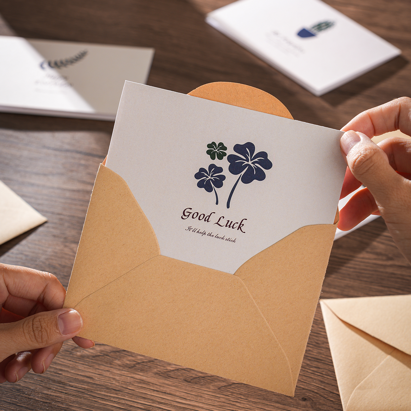 Vintage kraft paper envelope folded three-dimensional greeting card