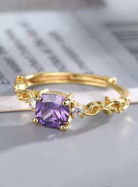 网红直播热卖彩锆紫色宝石开口戒指女时尚流行欧美精工黄金色指环