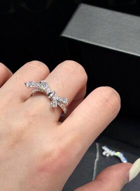 闪耀立体蝴蝶结满钻戒指女丝带打结甜美富家千金感钻戒女