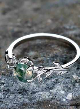 跨境新款简约时尚绿苔石和水草玛瑙戒指小众创意清新甜美手饰