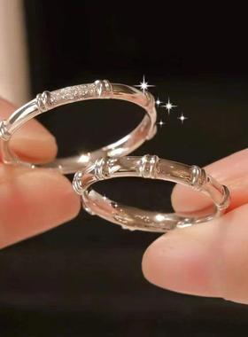 有你竹矣情侣款戒指女一对开口可调节送女友礼物男高级感气质简约