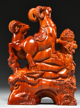 花梨木雕三羊开泰摆件实木质三阳开泰家居客厅办公室装饰工艺礼品