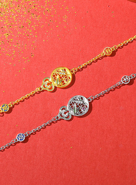 S925纯银葫芦手链女新中式小众珐琅镂空福禄竹叶手饰品送闺蜜礼物