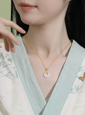 纯银999福气平安扣项链女新中式轻奢白玉髓吊坠锁骨链送生日礼物