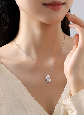 S925纯银白玉髓葫芦项链女新中式轻奢小众福禄锁骨链送友生日礼物