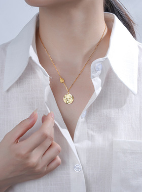 S925纯银爆闪碎冰冰圆牌项链女轻奢时尚高级感项饰送女友生日礼物