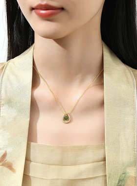 S925纯银和田玉水滴项链女新中式小众高级感玉石锁骨链送生日礼物