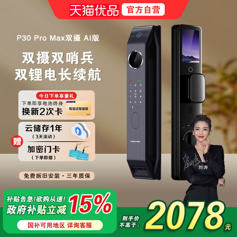 凯迪仕 P30 Pro Max（双摄 V2）AI版 人脸识别指纹金刚锁智能门锁