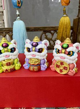 国潮文化醒狮端午彩狮摆件暴富家居汽车装饰品