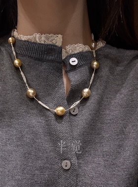 半觉海水金珠满天星巴洛克keshi设计款18K金珍珠项链