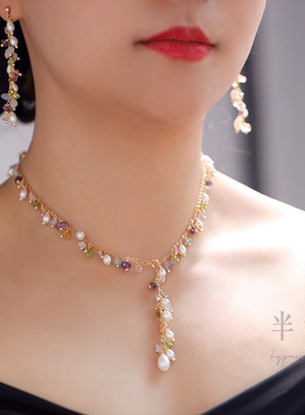 半觉氧气keshi特选闪钻纯银百搭经典绝美珍珠耳钉项链套装