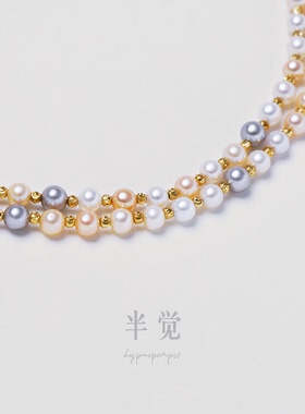 半觉糖果淡水珍珠特别配色金色纯银配件秋冬温柔百搭多戴毛衣链