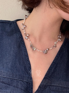 半觉设计款粉紫炫彩花瓣Keshi淡水珍珠项链