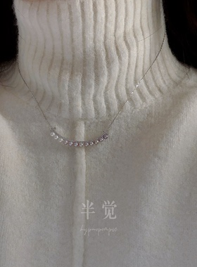 半觉彩虹桥草莓奶宝渐变设计款珍珠项链微笑链S925银