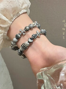 极速天然石串珠十字架手串女生ins小众J设计个性手链情侣闺蜜手饰