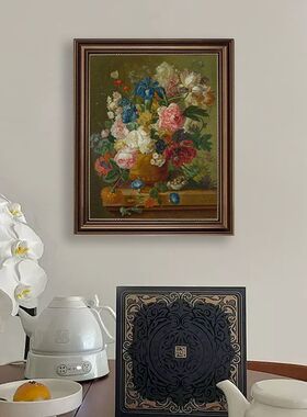 美式牡丹花客厅花卉装饰画餐厅背景墙挂画复古玄关油画欧式壁画