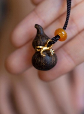 沉香檀木葫芦吊坠项链古风寓意吉