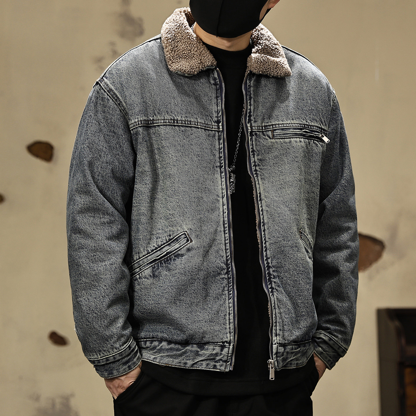 美式羊羔绒牛仔棉衣外套男冬季复古做旧加绒加厚宽松棉服工装夹克,淘宝优惠券,粉丝福利购,淘宝优惠卷