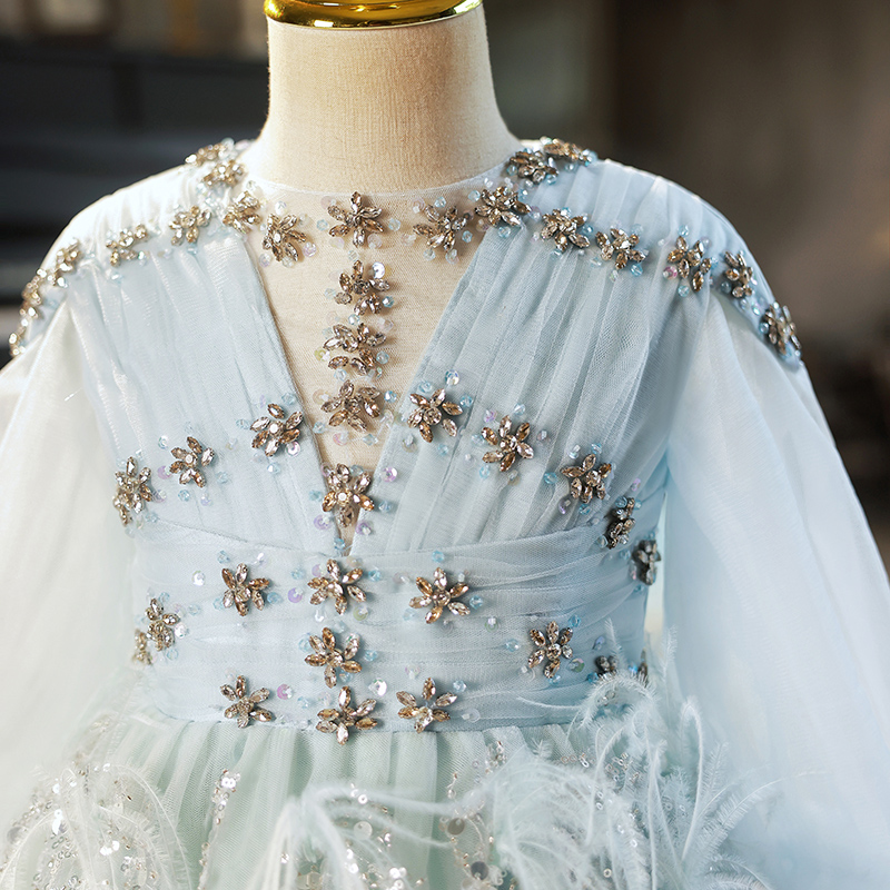 儿童礼服2023新款夏女童走秀主持钢琴演出服轻奢小众高端生日拖尾 - 图1