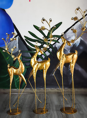 美式复古轻e奢鹿落地装饰大摆件服装店铺橱窗客厅电视柜旁玄关工