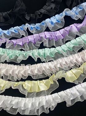 双层褶皱蕾丝花边服装娃娃衣服辅料裙摆袖口手工diy裙撑蕾丝花边